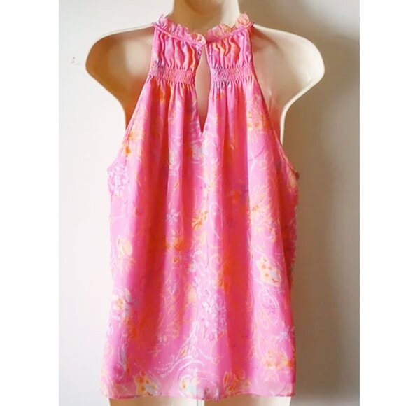 NWT $295 Ramy Brook Harlie Paisley Print Halter Tank Top M Peony Pink Floral - Picture 4 of 7